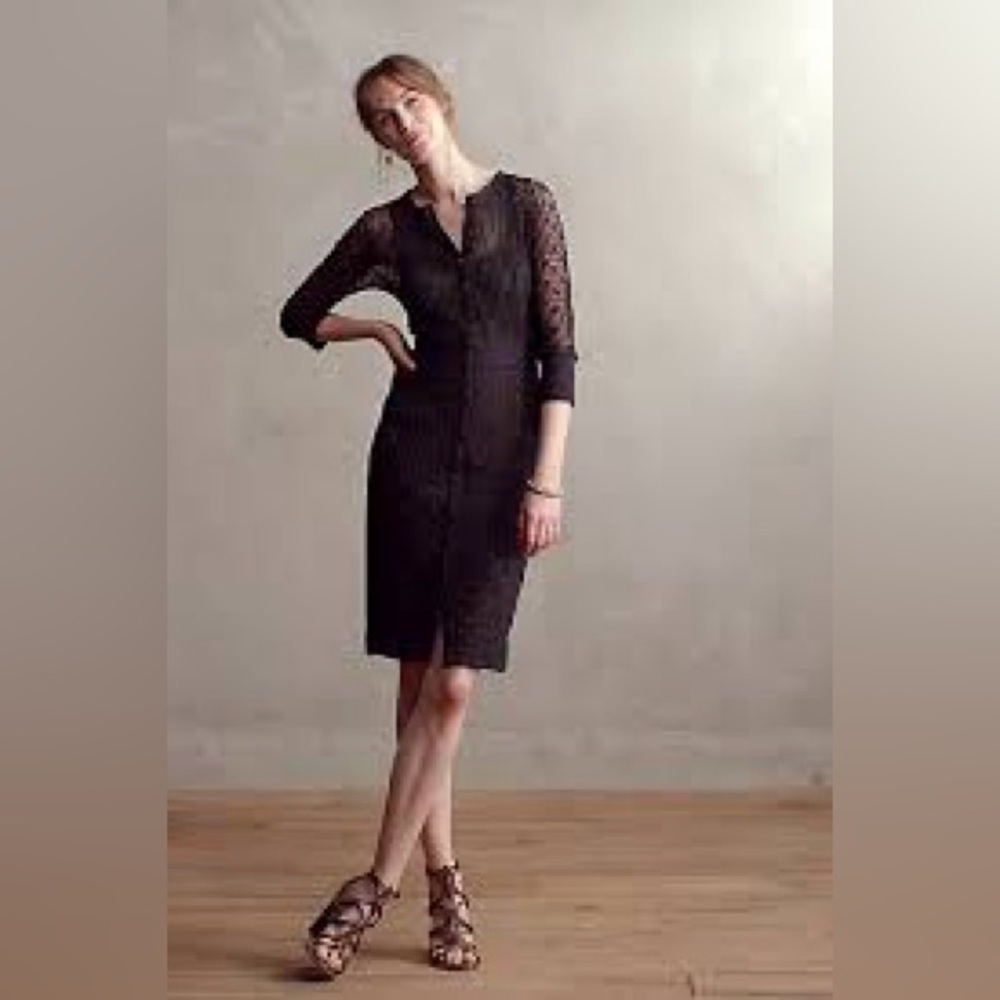 Beguile by Byron Lars Black Lace Mesh Mixed Media Button Front Dress 4 Petite